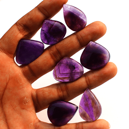 7 Pcs Natural Amethyst Rich Purple Top Grade 22.7mm-29mm Pear Cabochon Gemstones - Picture 4 of 10