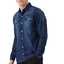 JMOJO New Mens Mid Blue Jeans Denim Long Sleeve Shirt Casual Formal All Sizes UK