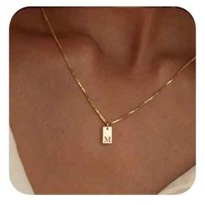 Initial Letter M Pendant Necklace 14K Gold Plated Golden Initials Tag Name New