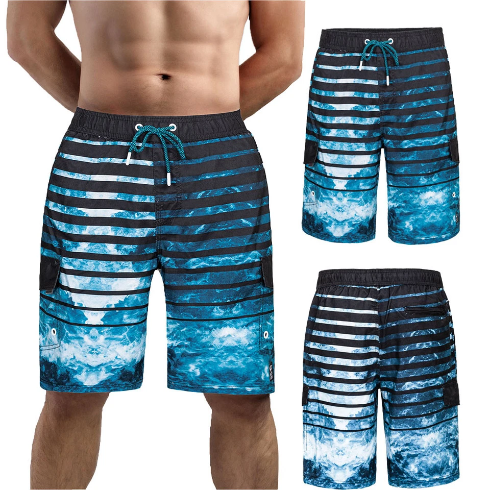 Beautiful Giant Men's Striped Beach Vacation Swim Trunks Swimwear Board Shorts - Image 3 of 4