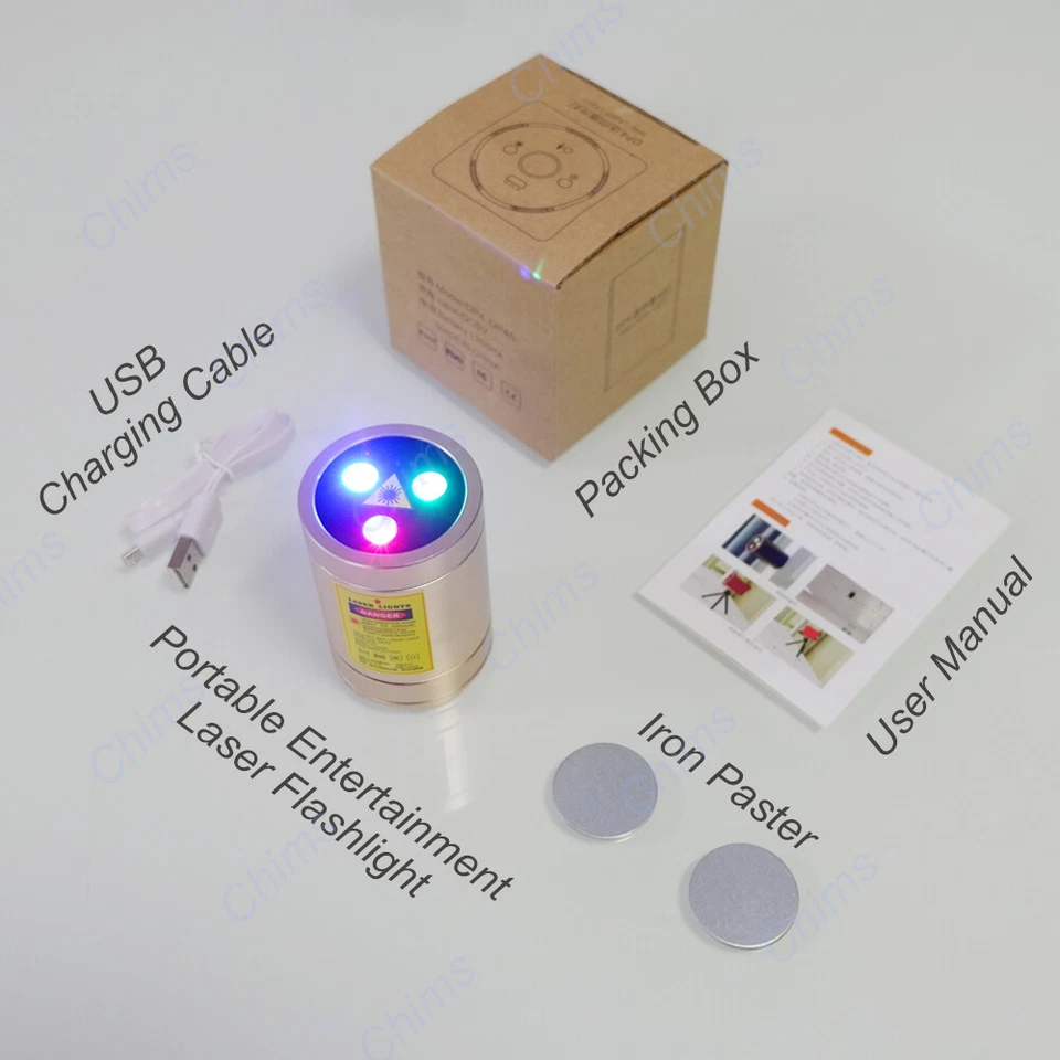 Chims Mini Laser Licht Tragbar Kabellos RGB 30 Gobo DJ Musik Party Weihnachten Camping - Bild 3 von 4