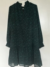 J crew smocked green floral mock neck easy dress M