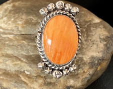 Orange Spiny Oyster Navajo Sterling Silver Ring Size 9 13281