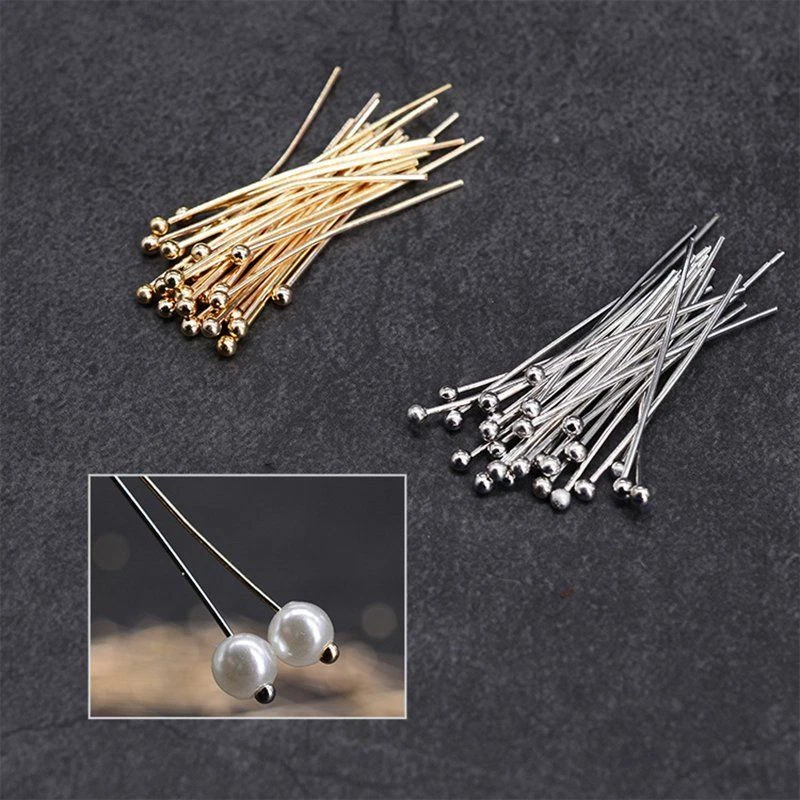 100pcs/lot Copper Head Pins Beads Bead Pearls Ball T-pins Jewelry Making  Acceso