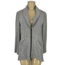 Cabi XS Drop Off Zip Knit Blazer Jacket Gray Striped Pockets High Low 39-13