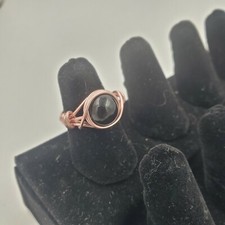 Wire Wrapped Rose Gold Ring with Black Stone, Women's, Girls, Gift
