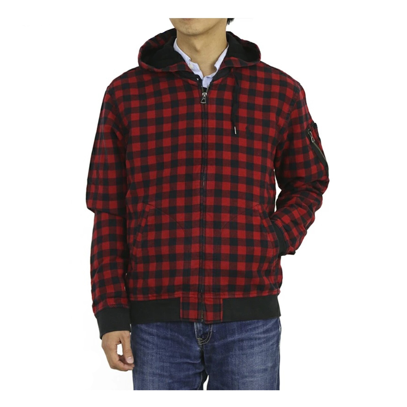 Хлопковая клетчатая куртка Polo Ralph Lauren в клетку Buffalo с капюшоном на молнии - Красный/черный -