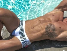 New Men's Sexy White "DANNY MIAMI" Greek Key Low Rise Bikini Swim Brief - Gay