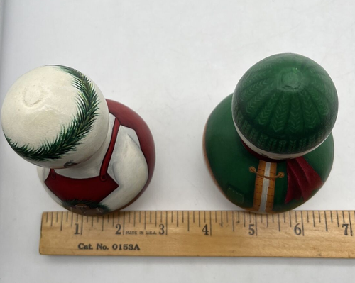 Vintage Paar handbemalte Schneemann Kürbisse Künstler signiert Hut Tannenzapfen primitiv 4,5 Zoll - Bild 10 von 10