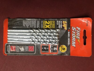 Fire Storm Black & Decker 1/4'' Rotary Masonry Bit Brick Block Mortar FS132RD 5PC