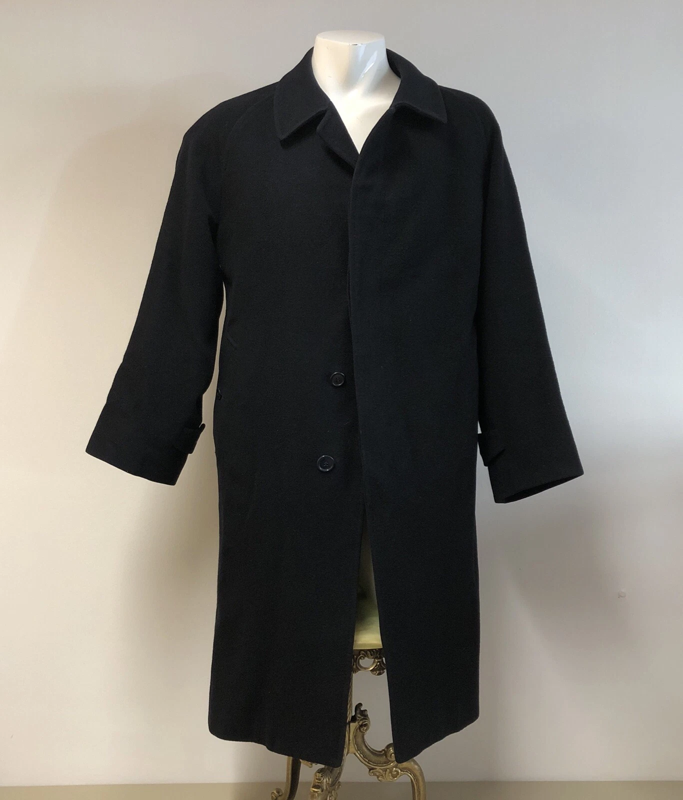 Cappotto uomo elegante Burberrys taglia 56 lana pelo di cammello nero vintage #A44