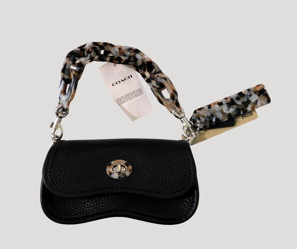 Coachtopia Micro Wavy Dinky Bag Black Leather Tortoiseshell Handle Strap