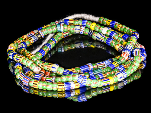 A Long Strand of Mixed Mostly Green Blue and Yellow Antique Chevrons and A Speo