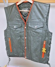 Men's Black Leather Vest Motorcycle Biker Genuine Leather Zipper Pocket Laces
