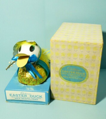70er Jahre Cadbury's Easter Duck komplett mit Schokoladenei & Karton Verpackung RAR