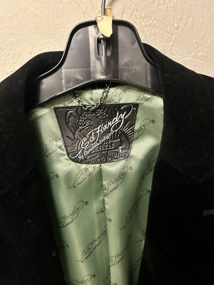 Chaqueta Blazer Grande Para Hombre Vintage Ed Hardy Bordada Terciopelo Tigre.  Foto 4 de 4