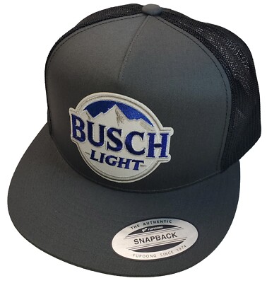 Busch Light Beer Patch on Yupoong Trucker Hat / YP Classics 6006 Charcoal/Black