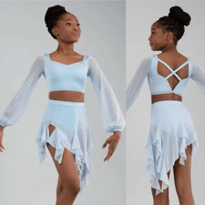 Weissman solo Elite dance costume 2 piece blue custom rhinestone Honest 16746 SA