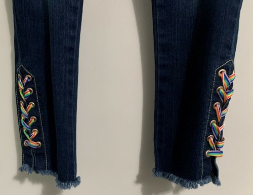Girls Jordache Rainbow Pocket Stiching Rainbow Laced Bottoms Size 8 - Picture 6 of 7