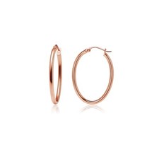 Oval-shaped 2mm Hoop Earrings in Rose Gold Plated Sterling Silver, 15mm