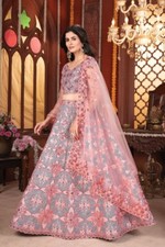 Stunning Malburi Silk Lehenga Choli With Grey Dupatta For Functional Wear