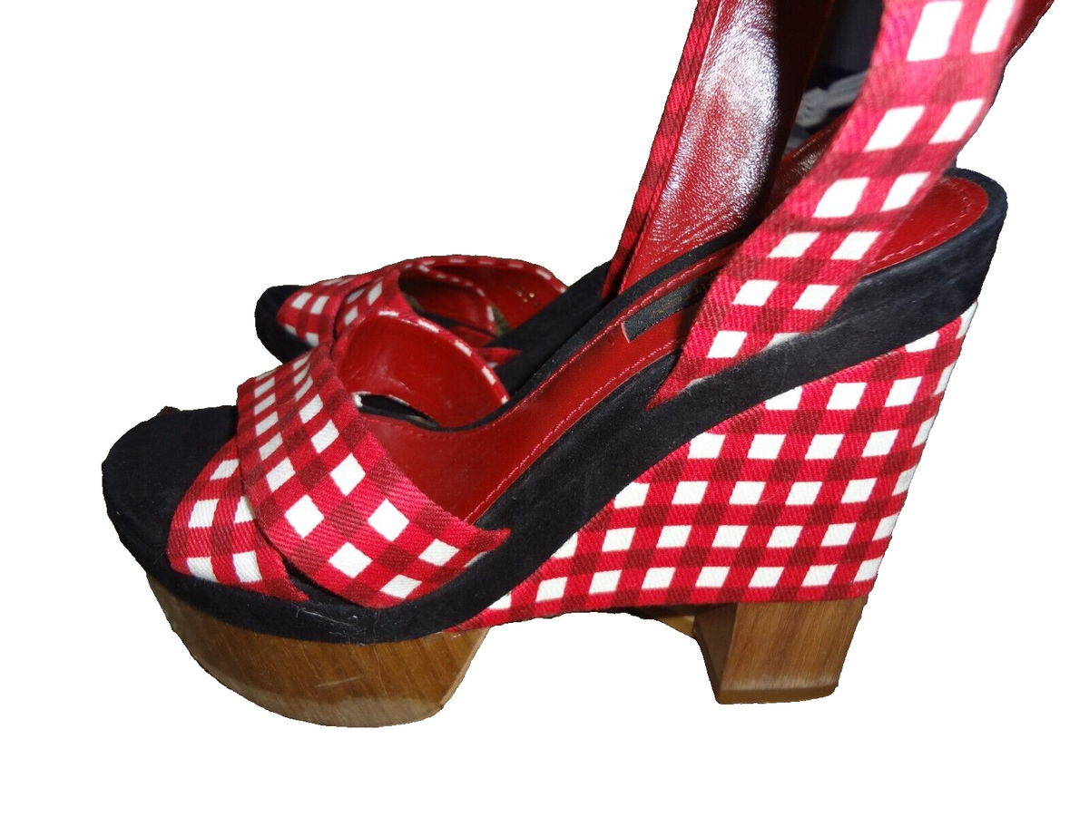 Authentic LOUIS VUITTON sz 35 platform heels shoes red white