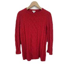 J Jill Sweater Women's XSmall Red Cable Knit Crewneck Cozy Classic
