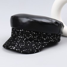 Women Casual Leatherette Flat Toe Retro Basque Sequins Black Net Painters