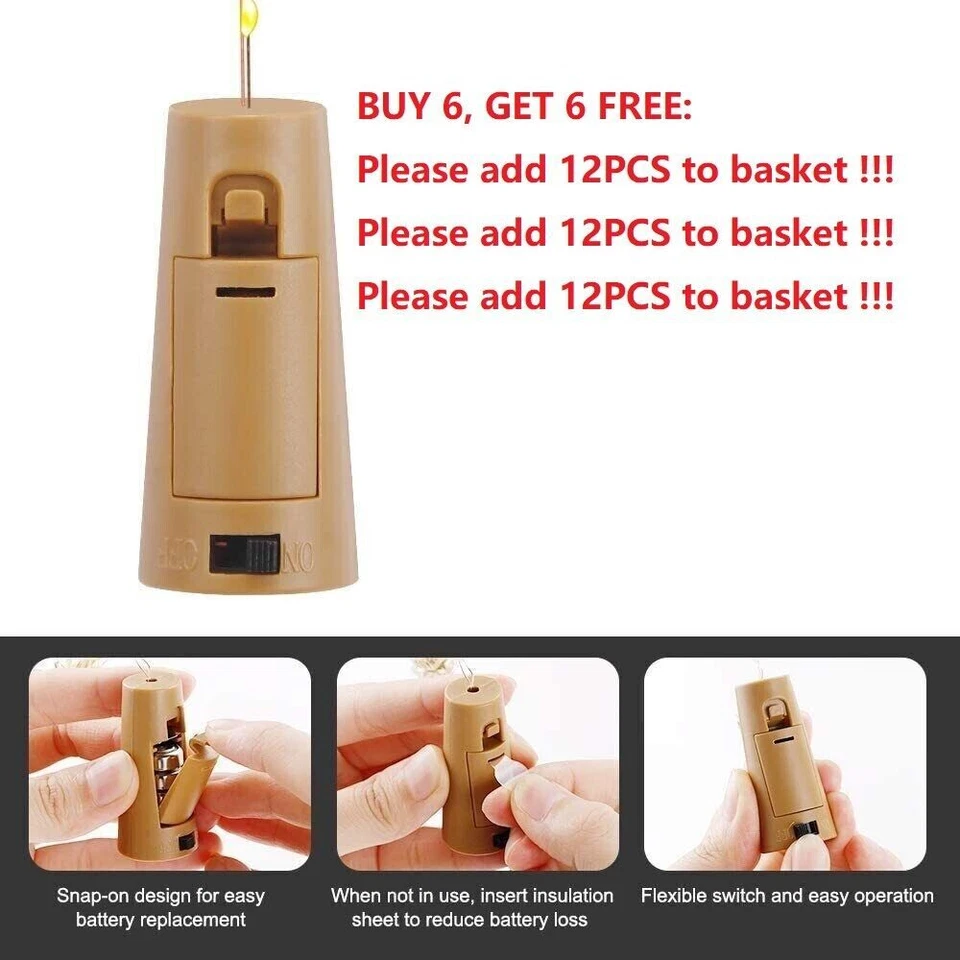 BUY 6 GET 6 — Bottle String Light Battery Cork Shaped atmosphere light 20 Led 2M - Image 2 of 4