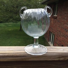Two Handled Ribbed Bowl On Stem-Possibly Italian