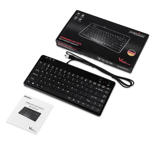 Perixx PERIBOARD-505H PLUS US, Mini USB-Tastatur, Trackball, Hub, schwarz - Bild 3 von 3