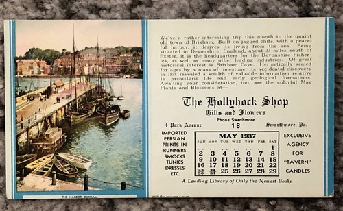 Vintage Calendar Blotter May 1937 Hollyhock Shop Advertising Promo NOS Original - 第 1/4 張圖片