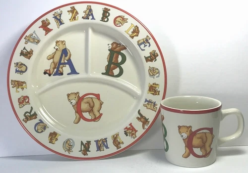 Tiffany & Co ALPHABET BEARS  DIVIDED PLATE & MUG 1994