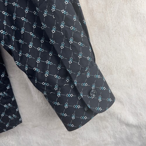 ML Material London Men's Size L Black Geometric Cotton Long Sleeve Casual Shirt - Picture 5 of 8