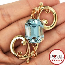 Vintage 19.81ct Aquamarine 14K Yellow Gold Art Nouveau Pin Brooch 13.6 Grams NR