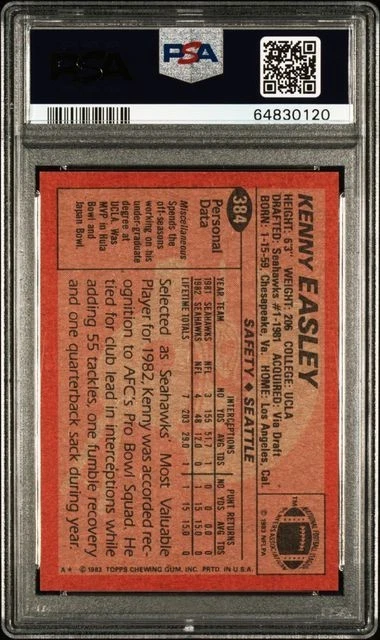 1983 TOPPS #384 KENNY EASLEY PSA 9 - Image 2 of 2