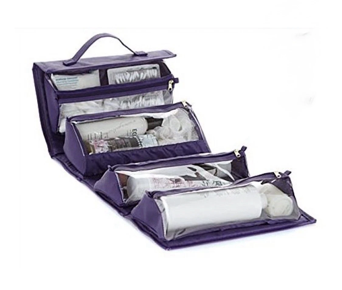 Joy Mangano JM Better PURPLE Beauty Large Roll Up Case Deluxe Organizer Travel H