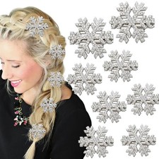 8 Pcs Snowflake Hair Clip Sparkly Rhinestone Hair Barrettes Christmas Accesso...