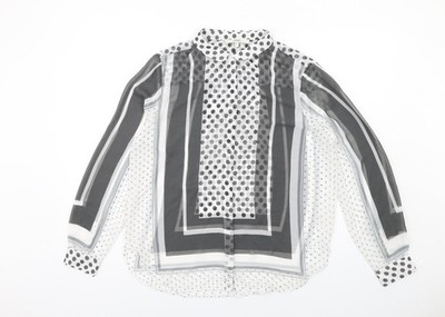 NEXT Damen Grau Geometrisches Polyester Basic Knopfleiste Größe 14 Rundhalsausschnitt