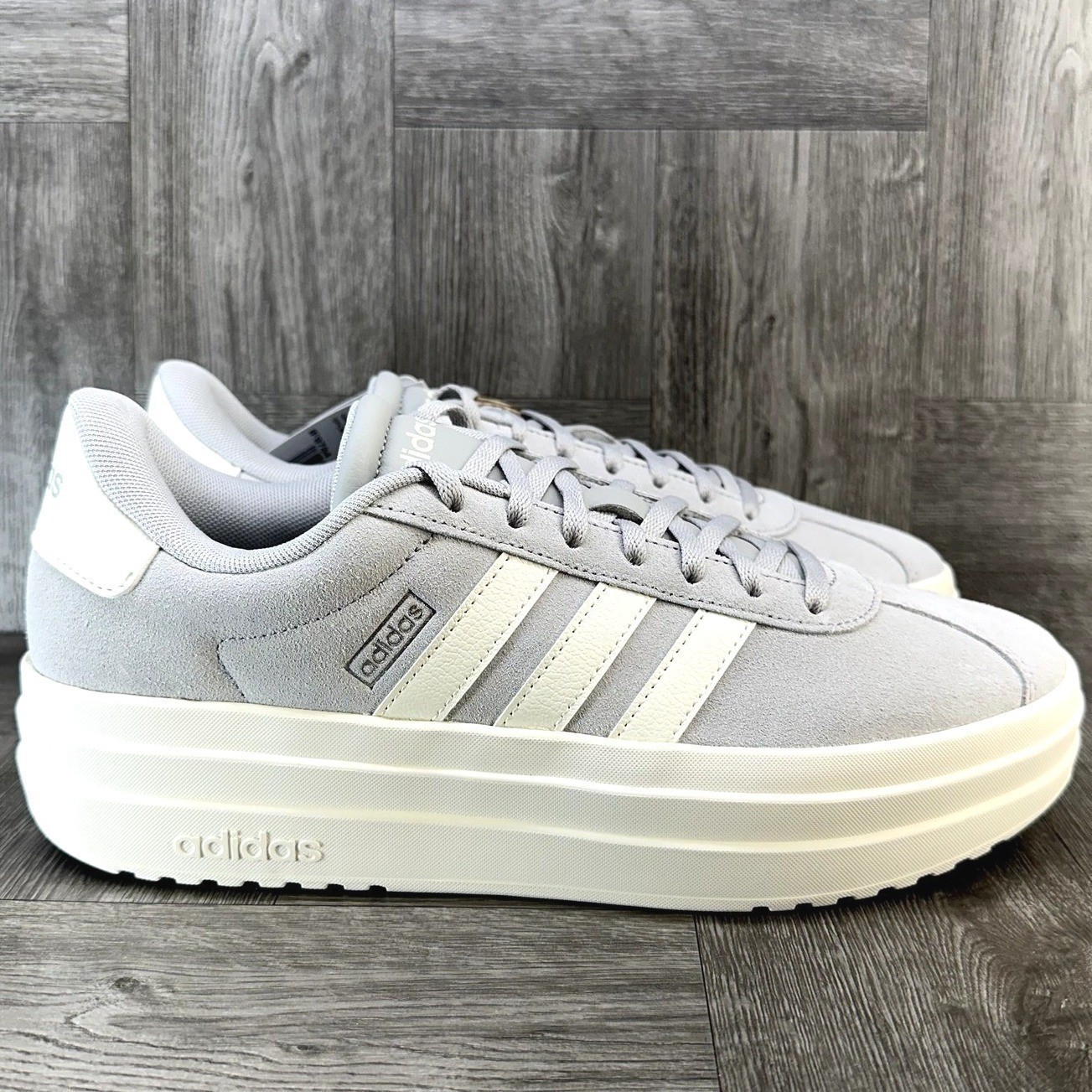 Adidas VL Court Bold Sneakers Womens 9 Grey White Suede Platform IF9784 NEW
