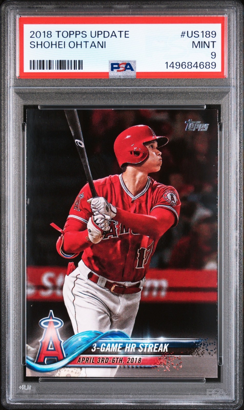 2018 SHOHEI OHTANI TOPPS UPDATE ROOKIE #US189 RC PSA 9 DODGERS MVP NEW SLAB view 1