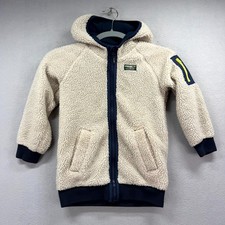 L.L. Bean Sherpa Fleece Long Coat Boys Kids S4 Beige Outerwear Hooded Full Zip