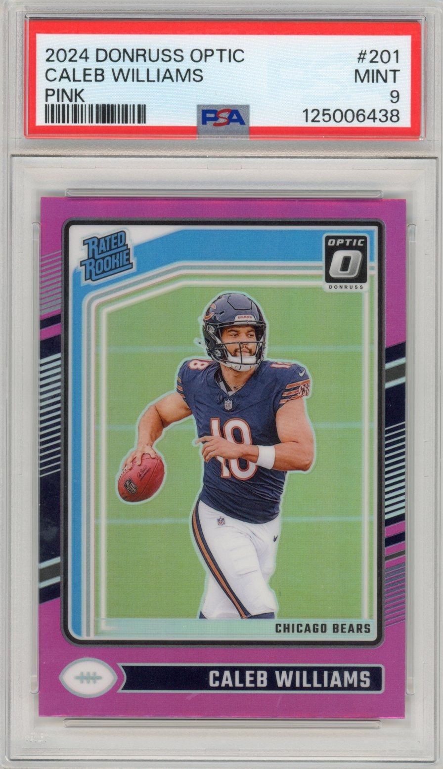 CALEB WILLIAMS 2024 DONRUSS OPTIC RATED ROOKIE RB PINK PRIZM #201 PSA 9 Mint