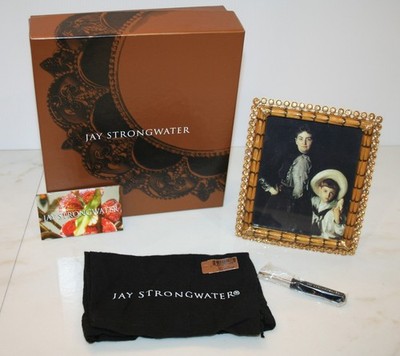 Jay Strongwater Picture Frame Striped Tiger Eye Enamel Swarovski Crystals w/ Box