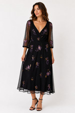 Monsoon Eloise Midi Dress UK 10 Hand Embellished NWT Black Sequin Mesh Boho