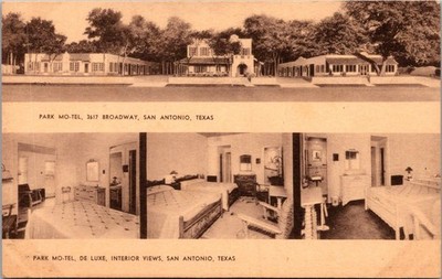 Exterior & Interior Park Mo-Tel Motel 3617 Broadway San Antonio TX Postcard B107