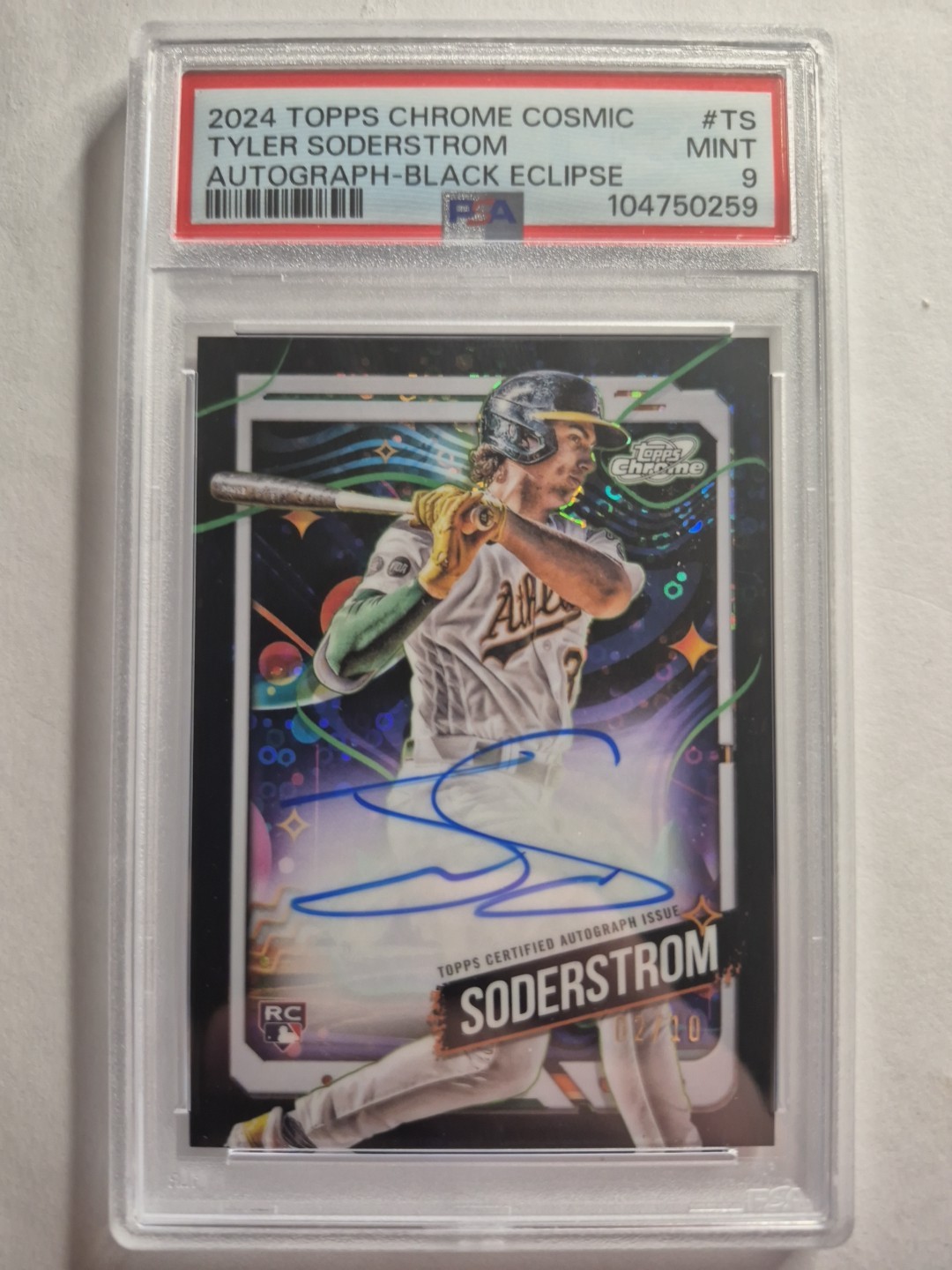 2024 Topps Chrome Cosmic PSA 9 Black Eclipse Tyler Soderstrom RC Auto /10 Mint