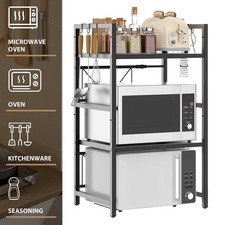3 Tier Extendable Microwave Oven Rack Heavy Duty Kitchen Stand Storage Shelf UK
