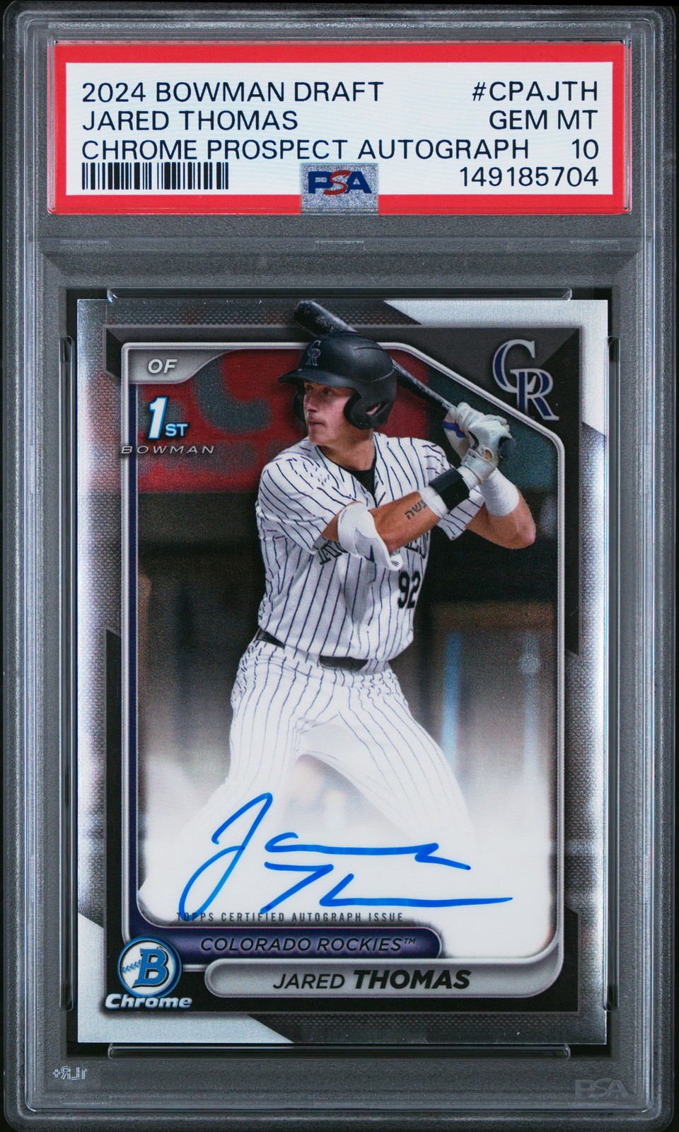 2024 BOWMAN DRAFT CHROME PROSPECT AUTOS #CPAJTH JARED THOMAS PSA 10