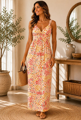 Jamie & Layla Floral Maxi Dress XL Boho Empire Waist Column Sundress